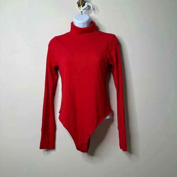 Aerie Red Long Sleeve Ribbed Turtleneck Bodysuit Women's Medium - Picture 1 of 4